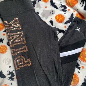 VS PINK Rose Gold Bling/Sequin Yoga Leggings